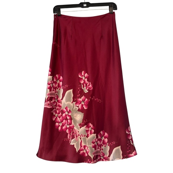 Banana Republic Y2K Burgundy Floral 100% Silk Shell Skirt. Sz 4 - Picture 5 of 14